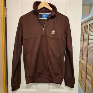 Adidas Originals Womens Small Brown Quarter Zip Pullover Trefoil Logo Sweatshirt